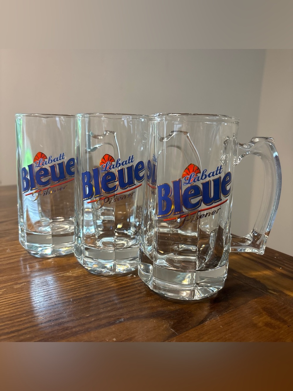 🍺 Labatt Bleue Beer Mugs Set of 3 Glass 6" Canada Breweriana